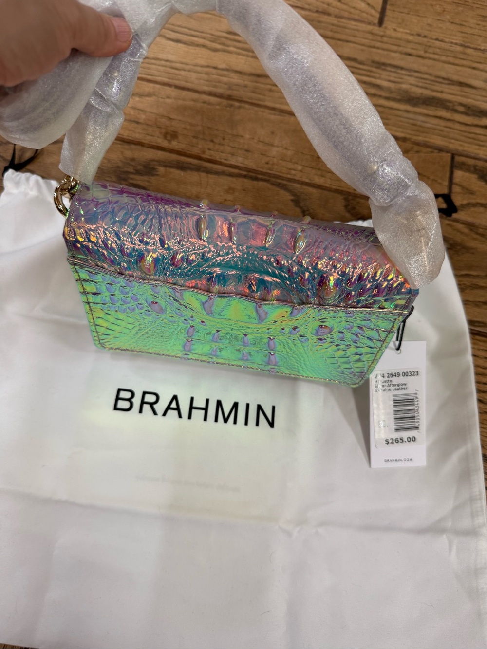 Brahmin Minuette Iridescent Croc-Embossed Clutch in Pink, Purple & Green - Picture 4 of 16